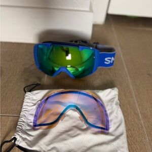 Blue Snow Goggles with Mirrored Green Lens
